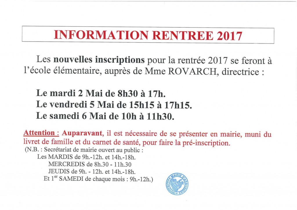 Inscriptions rentrée